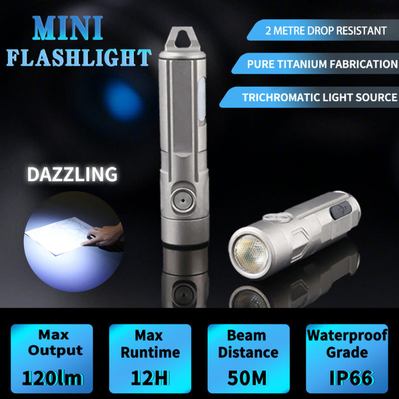 Tri Color Titanium Alloy LED Flashlight Pocket EDC Rechargeable Small Powerful Flashlight High Lumens
