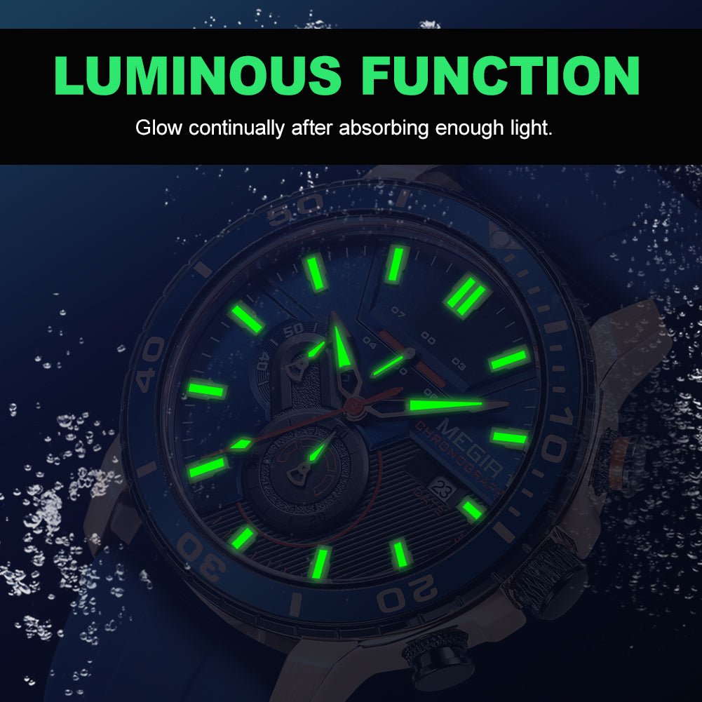 MEGIR Luxury Military Watches for Men Fashion Sport Quartz Wristwatch Waterproof Silicone Band Male Clock Chronograph with Date 2224
