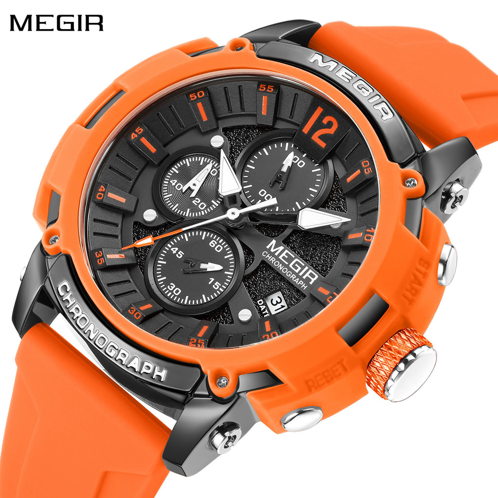 MEGIR Fashion Military Watch for Men Silicone Strap Sport Quartz Chronograph Waterproof Male Clock Wristwatch Reloj Hombre 2208