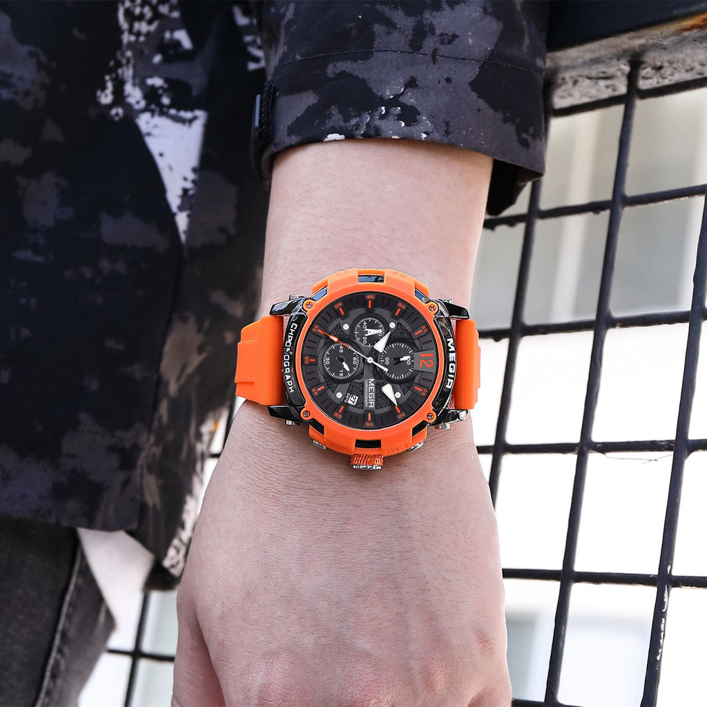 MEGIR Fashion Military Watch for Men Silicone Strap Sport Quartz Chronograph Waterproof Male Clock Wristwatch Reloj Hombre 2208