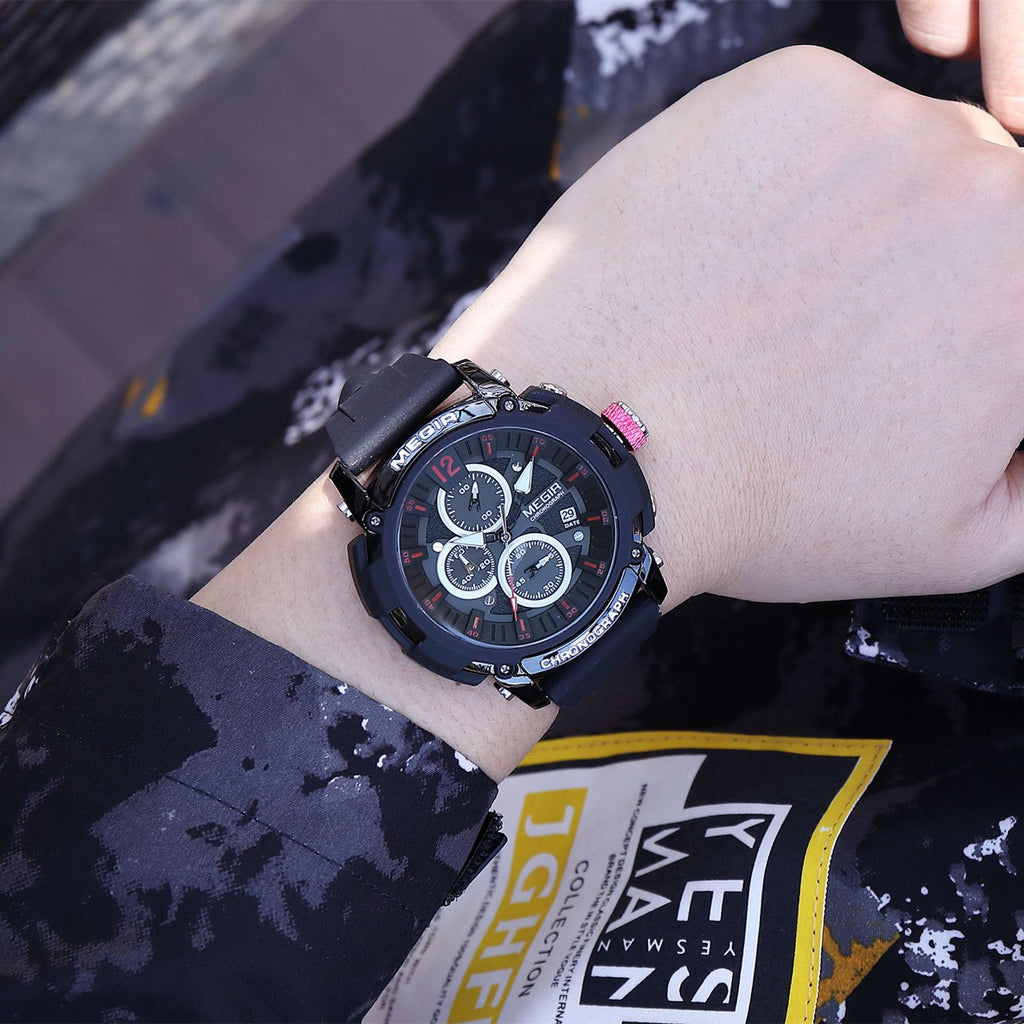 MEGIR Fashion Military Watch for Men Silicone Strap Sport Quartz Chronograph Waterproof Male Clock Wristwatch Reloj Hombre 2208