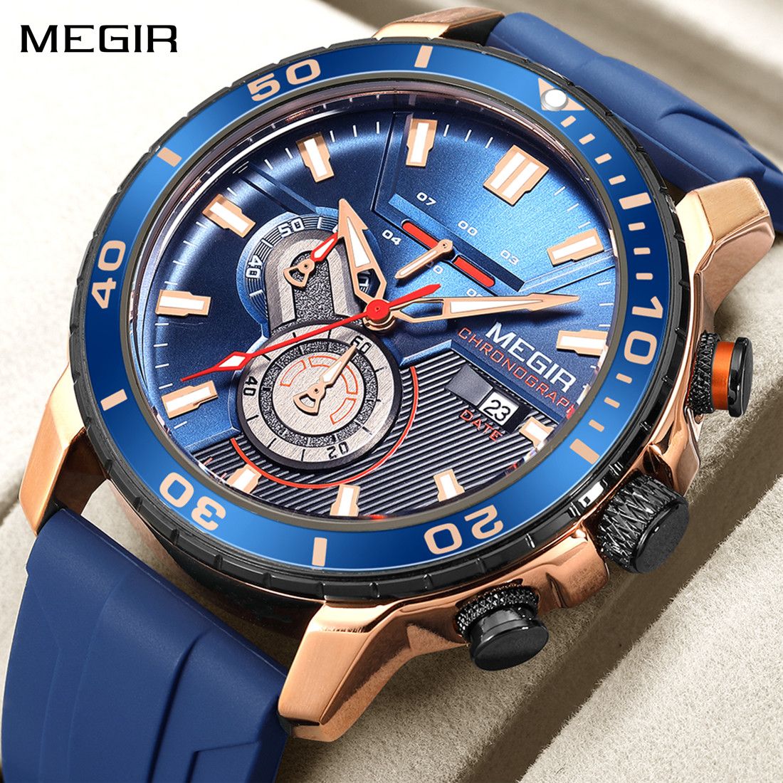 MEGIR Luxury Military Watches for Men Fashion Sport Quartz Wristwatch Waterproof Silicone Band Male Clock Chronograph with Date 2224